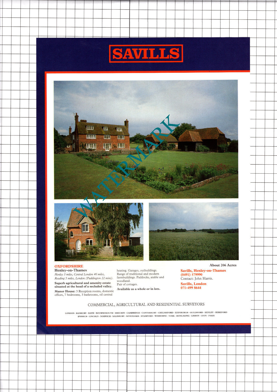 Henley On Thames Manor House Sale Advert - 1991 Clipping /  Print