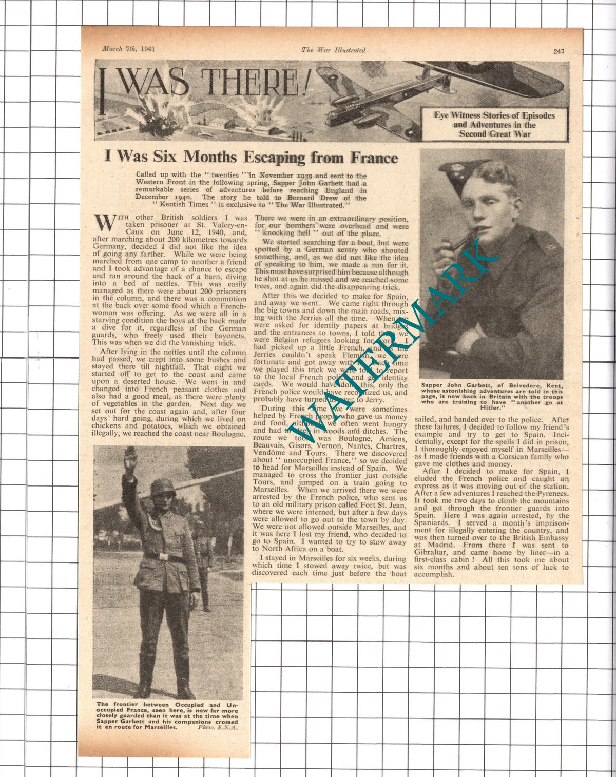 Sapper John Garbett Belvedere Kent World War Two  WW2 -  1941 Clipping / Print