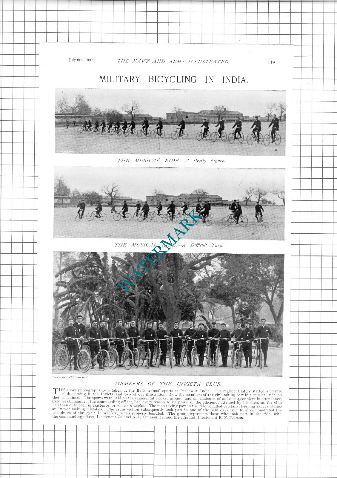 Invicta Club Peshawur India  Lt Col AE Ommanney The Buffs - 1897 Book Print