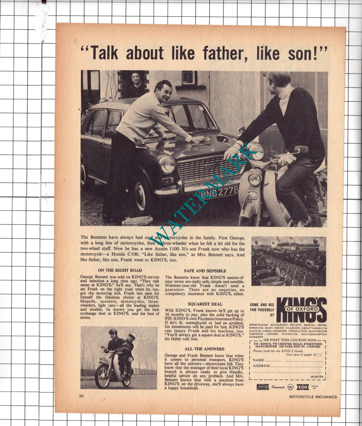 George Bennett Frank Bennett King's Of Oxford Advert - 1965