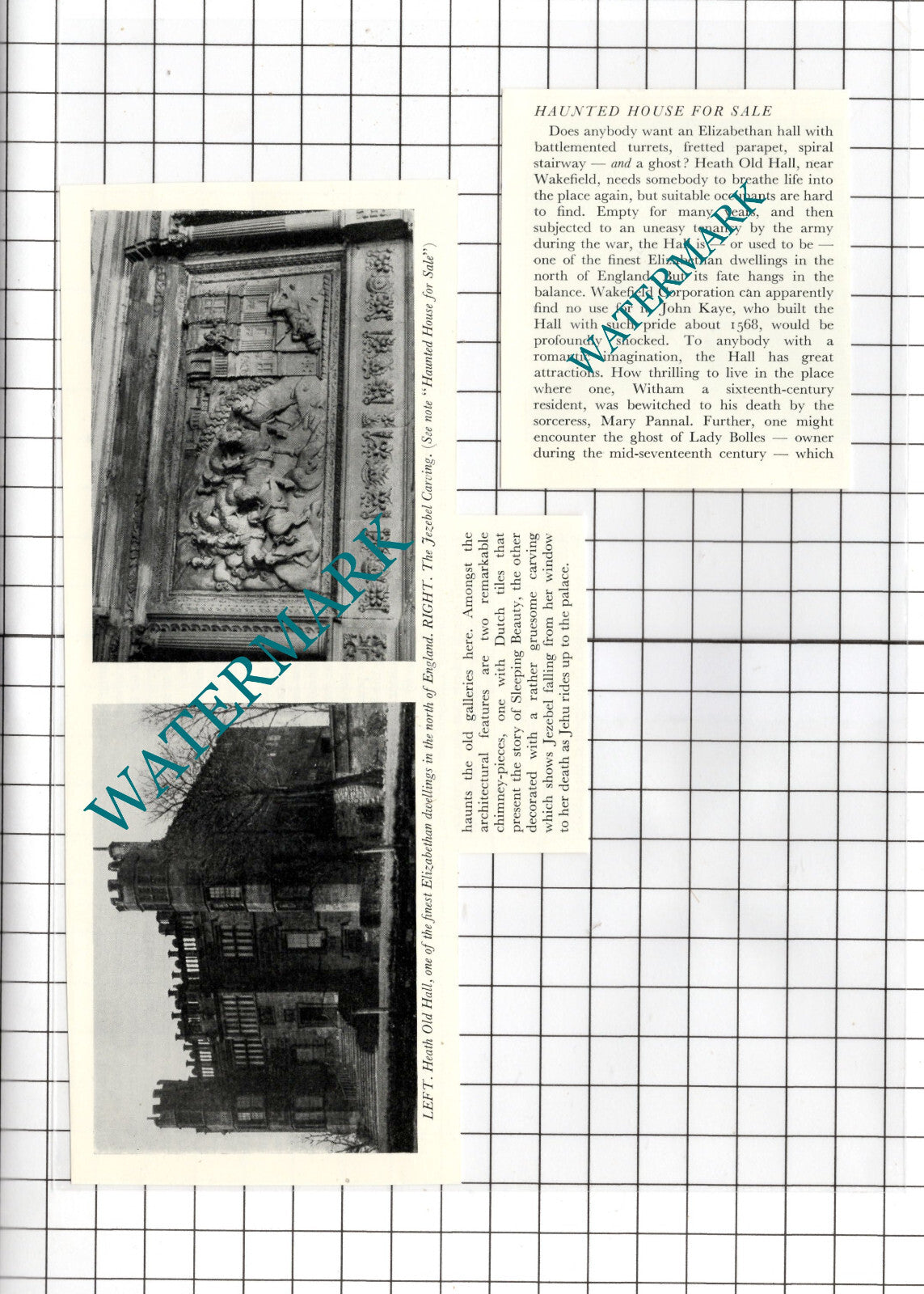 Heath Old Hall Wakefield Yorkshire  - 1954 SMALL 2-Part Clipping