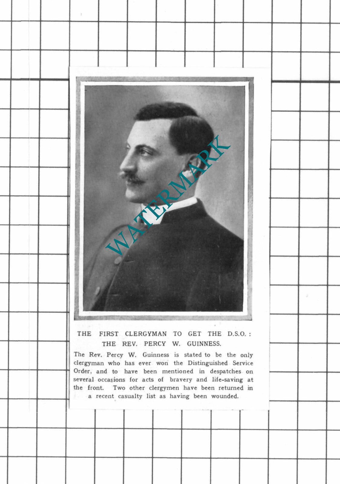 Rev Percy W Guinness  Great War - 1915 SMALL Clipping / Print