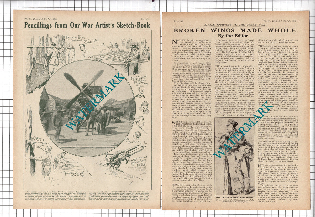 Royal Air Force Repair Centre WW1 C M Sheldon - 1918 Two-Part Clipping