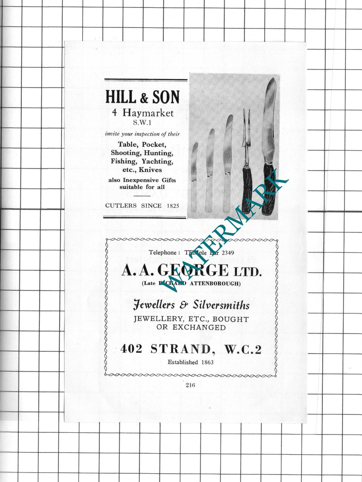 Antoine Bandle Ltd London / Hill & Son Cutler AA George Ltd  -1939 Small Advert