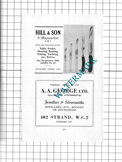 Antoine Bandle Ltd London / Hill & Son Cutler AA George Ltd  -1939 Small Advert