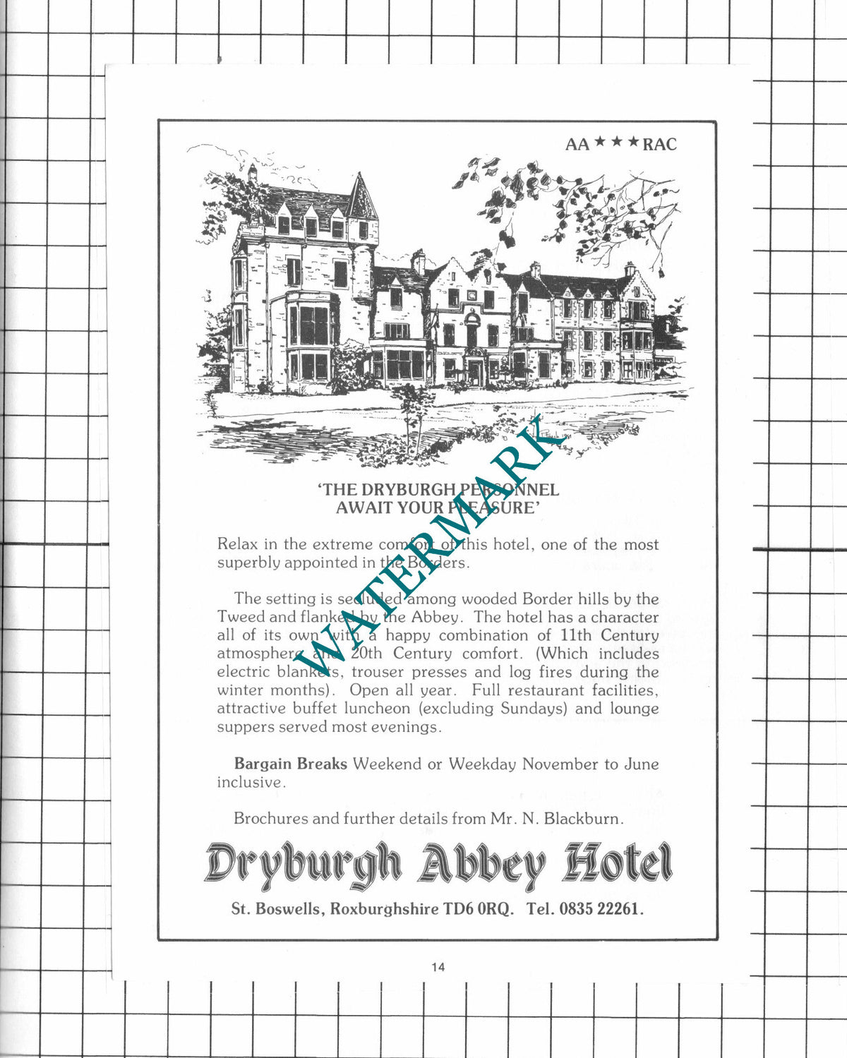 Dryburgh Abbey Hotel St Boswells Mr N Blackburn Advert - c.1984 Clipping / Print