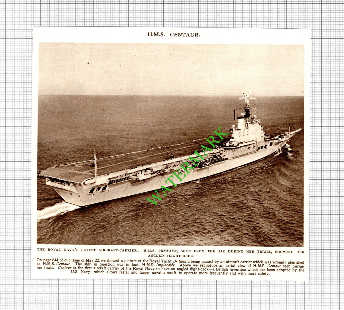 HMS CENTAUR Ship -1954 Cutting