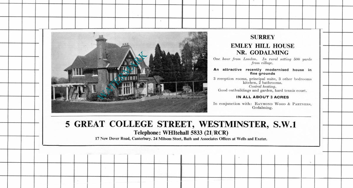 Emley Hill House Godalming Surrey House Sale Advert  - 1967 Clipping