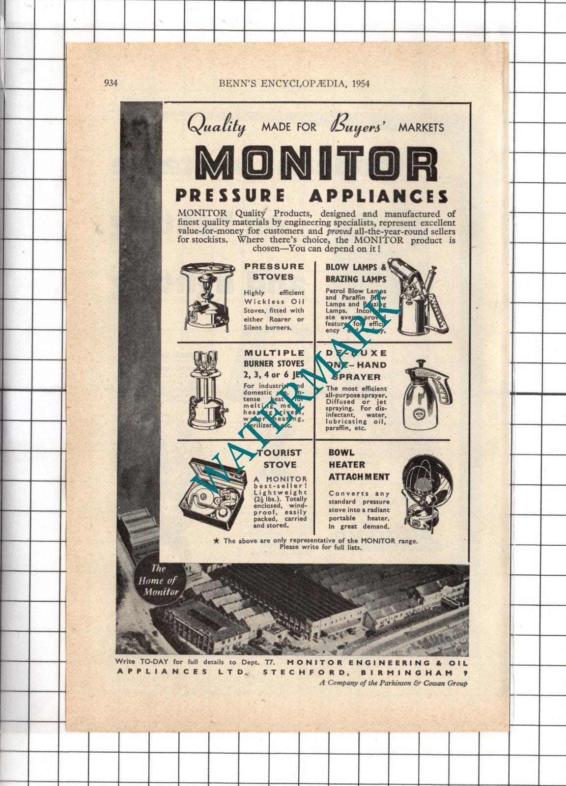 Aladdin Industries Ltd Greenford Middlesex / Monitor Engineering - 1954 Advert