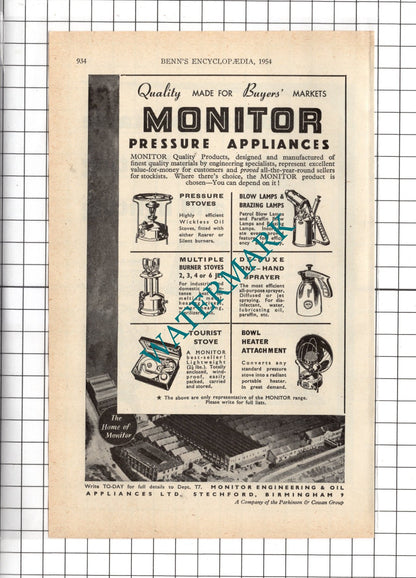 Aladdin Industries Ltd Greenford Middlesex / Monitor Engineering - 1954 Advert