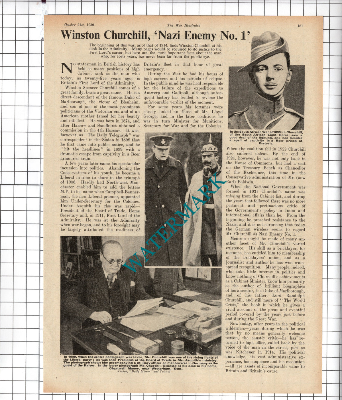 Winston Churchill World War Two WW2 - 1939 Article