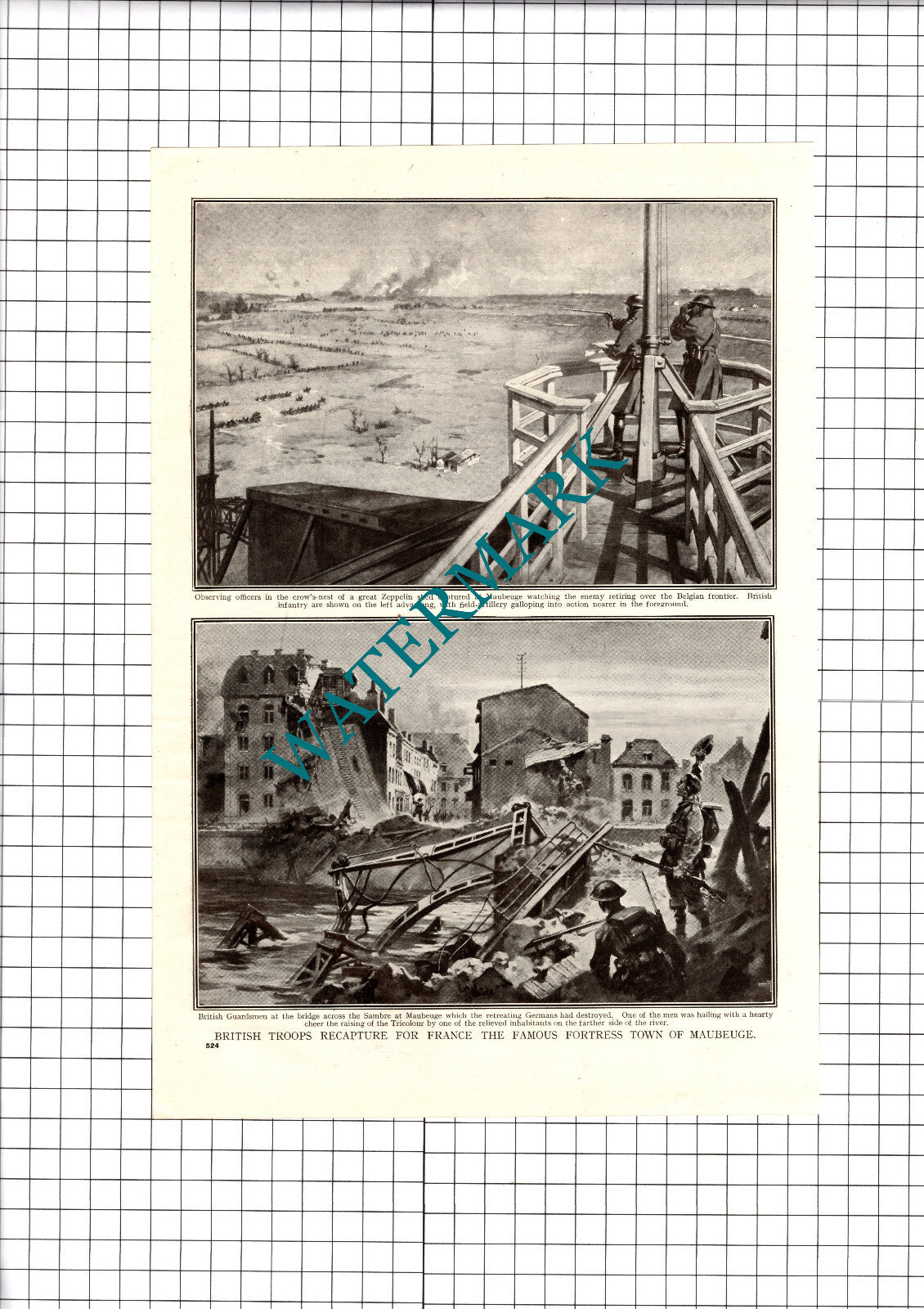 Maubeuge France  Great War  WW1 - c.1918 Cutting/ Print
