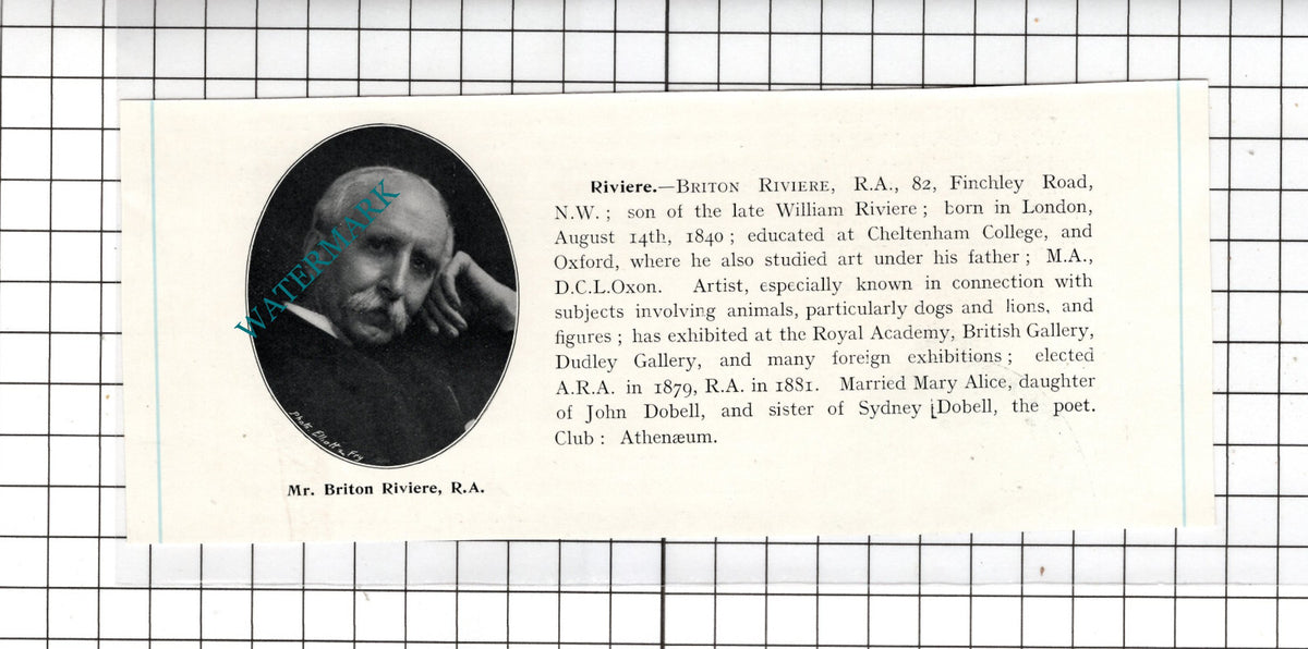 Mr Briton Riviere Artist  London - c.1905 Clipping