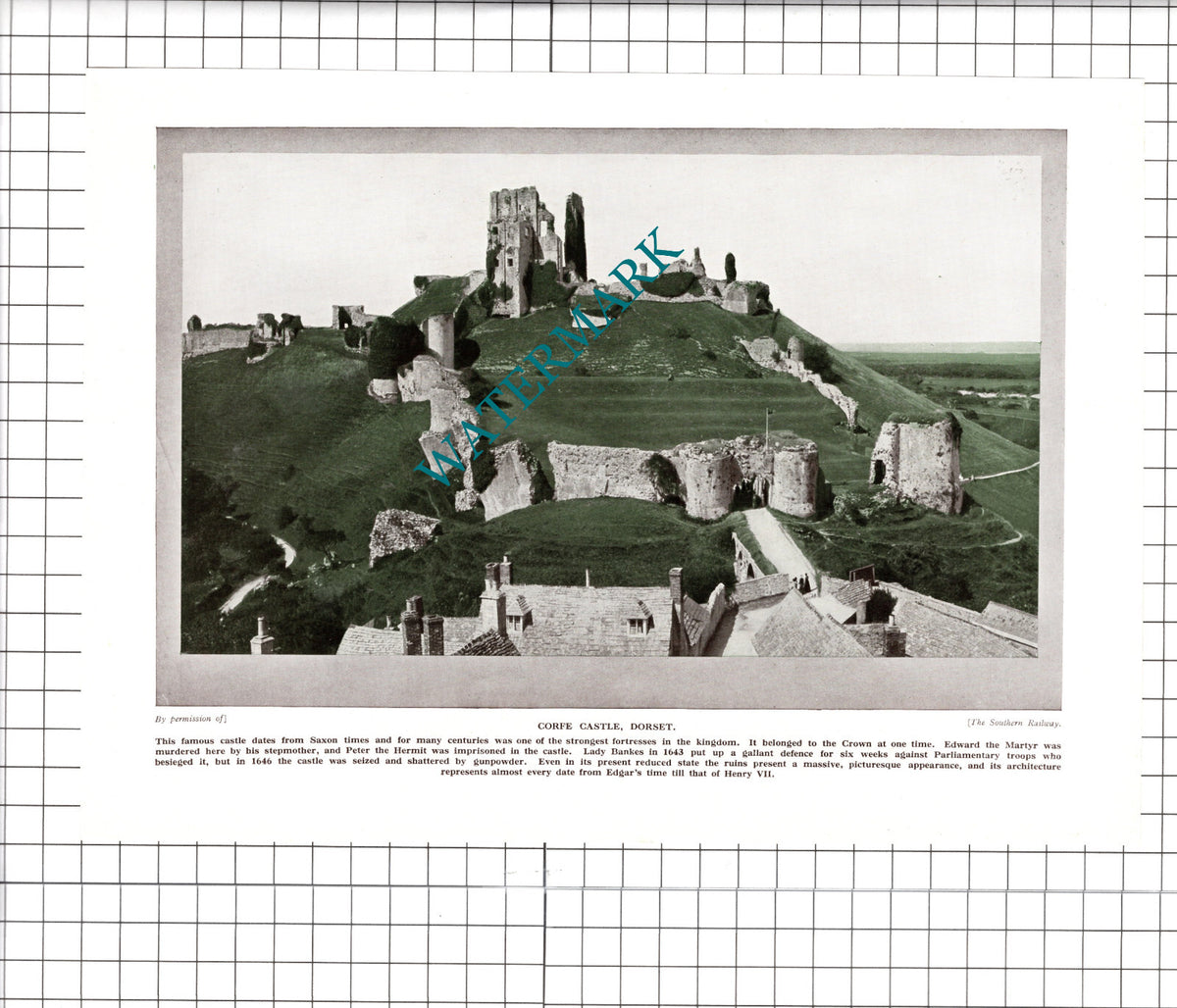 Corfe Castle Dorset  - c.1930's Clipping / Print