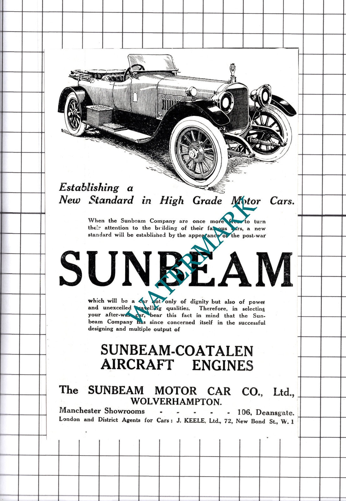 Sunbeam Car Advert Sunbeam Motor Co Wolverhampton - 1918 Small Cutting / Print