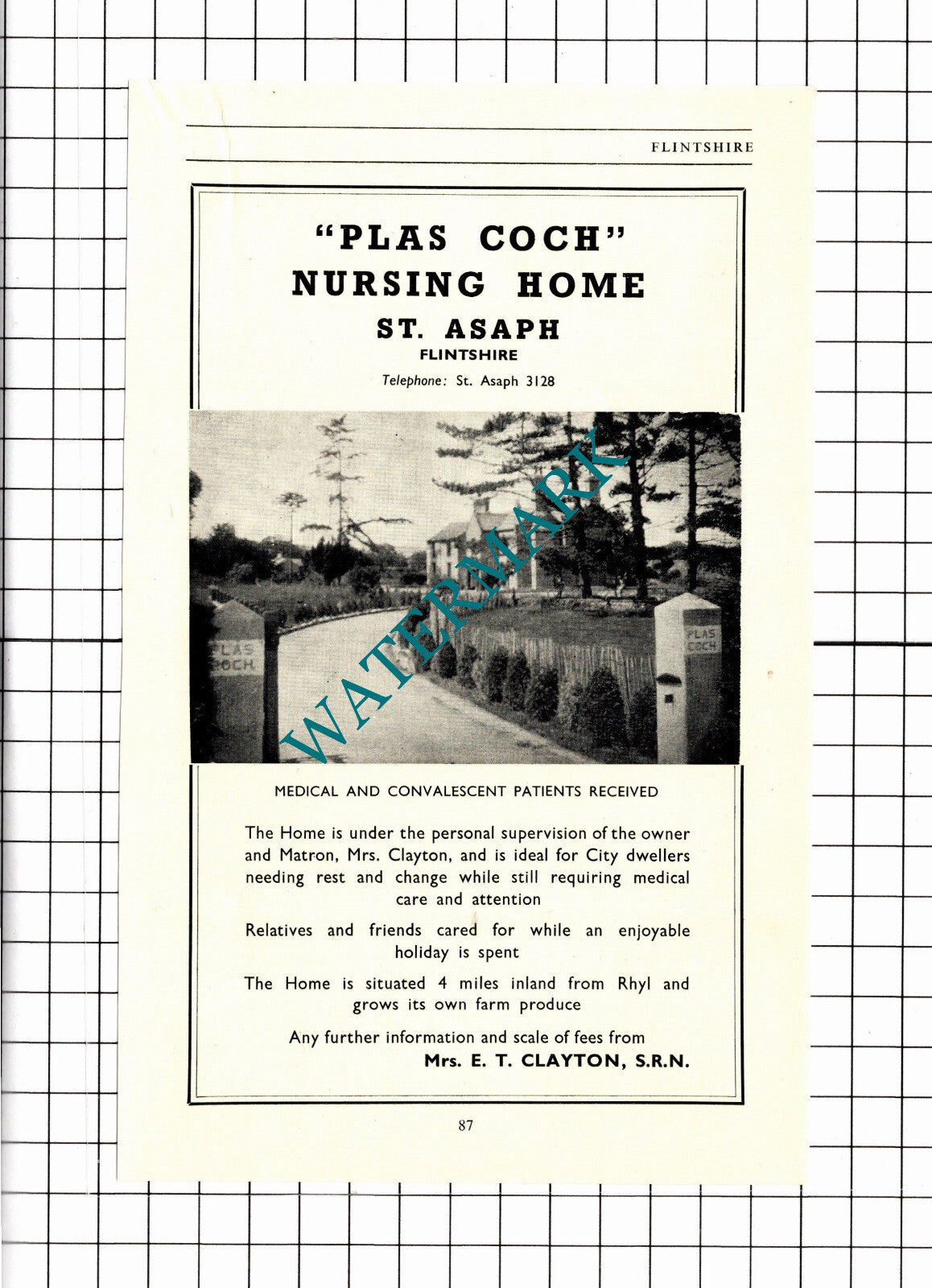 Plas Coch Nursing Home St Asaph Flintshire Mrs Clayton Advert - 1953 Clipping