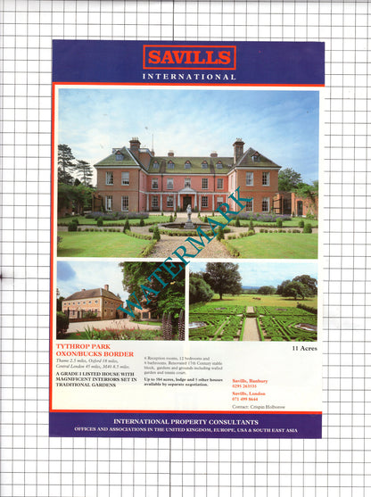 Hartley Wintney Hampshire / Tythrop Park Buckinghamshire - c.1990 Sale Advert