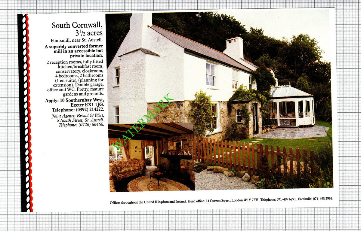 Pontsmill St Austell Cornwall House Sale Advert - 1991 Cutting