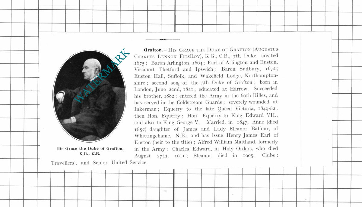Augustus Charles Lennox Fitzroy  Duke Of Grafton  - 1911 Clipping