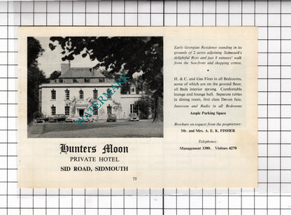 Hunters Moon Hotel Sidmouth Devon  /  Ascerton House Sidmouth - 1968 ADVERT