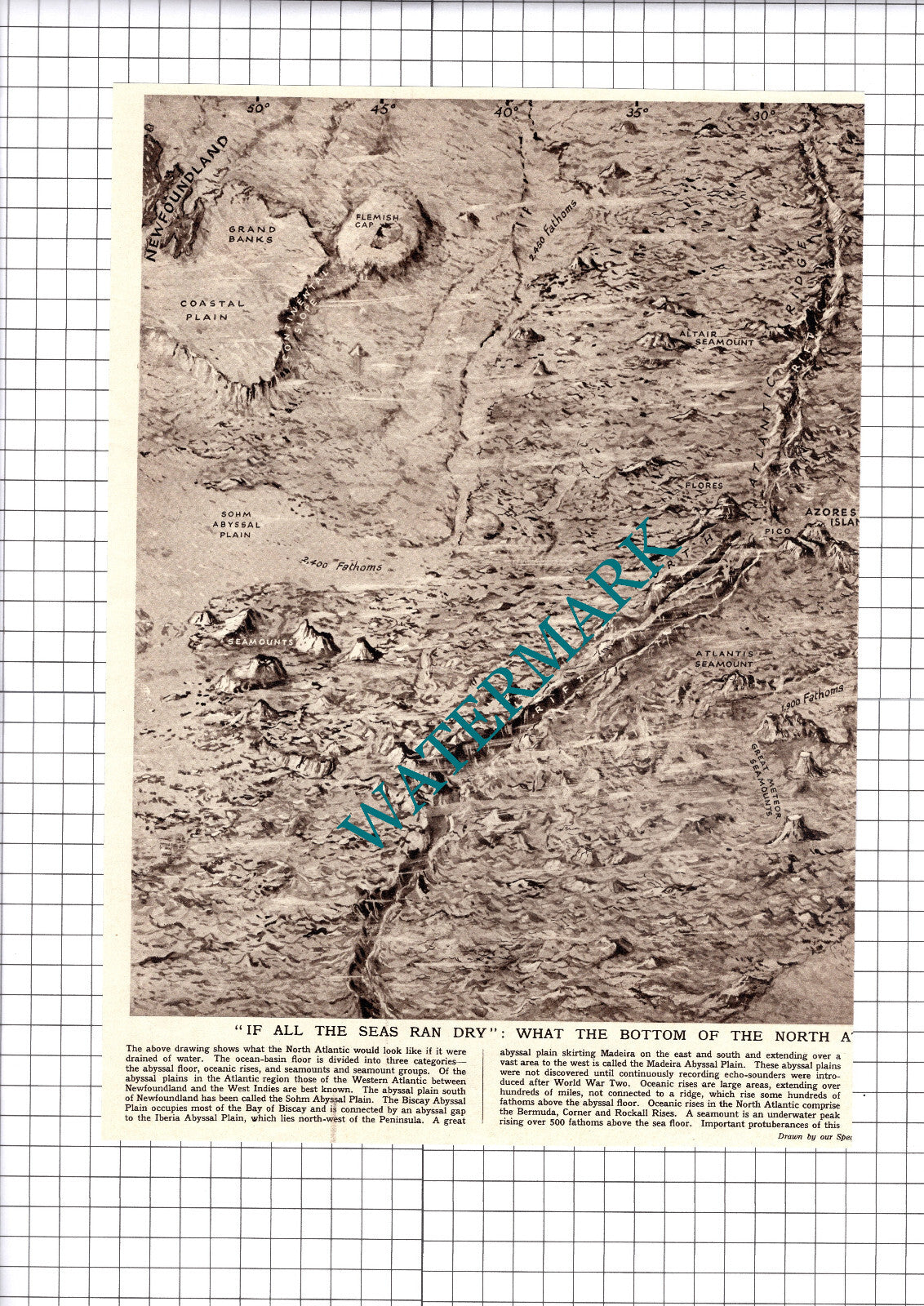North Atlantic Ocean Drained   - 1961 Centrefold Print