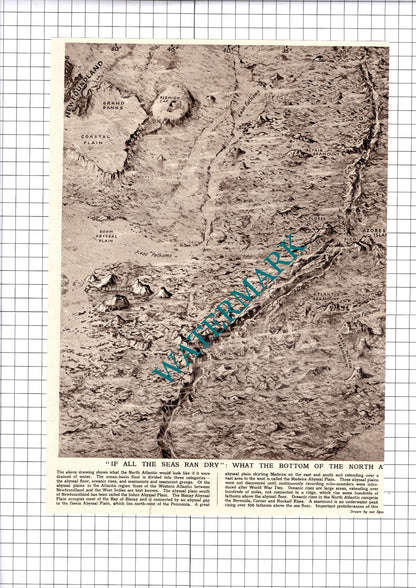 North Atlantic Ocean Drained   - 1961 Centrefold Print