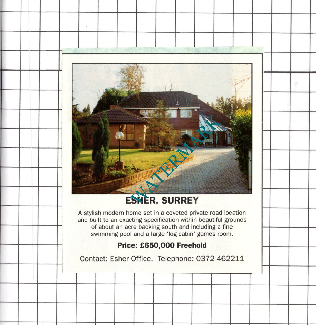 Esher  Surrey House Sale Advert  - 1991 Clipping / Print