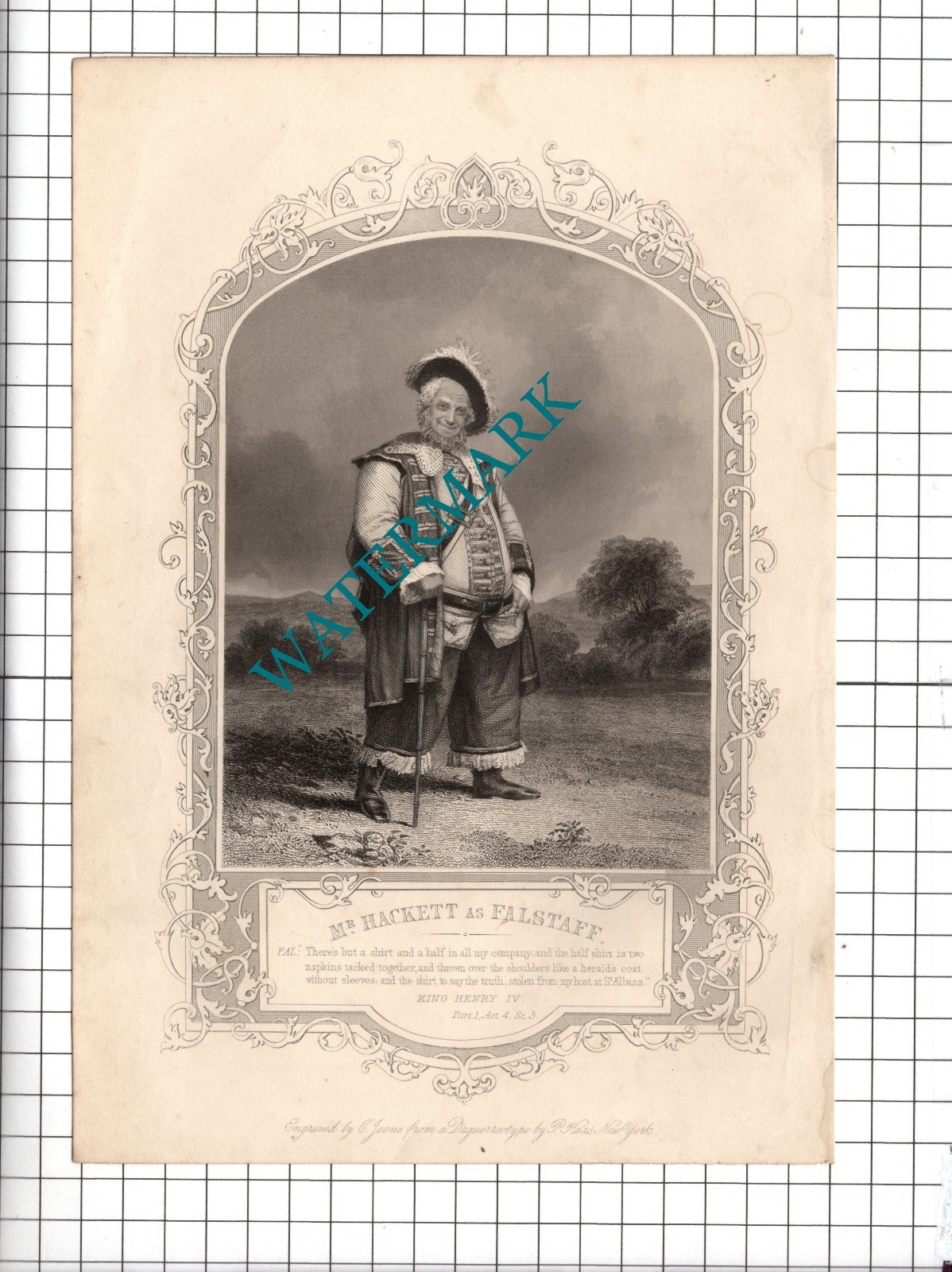 Mr Hackett Actor Falstaff King Henry IV William Shakespeare Print - c.1880