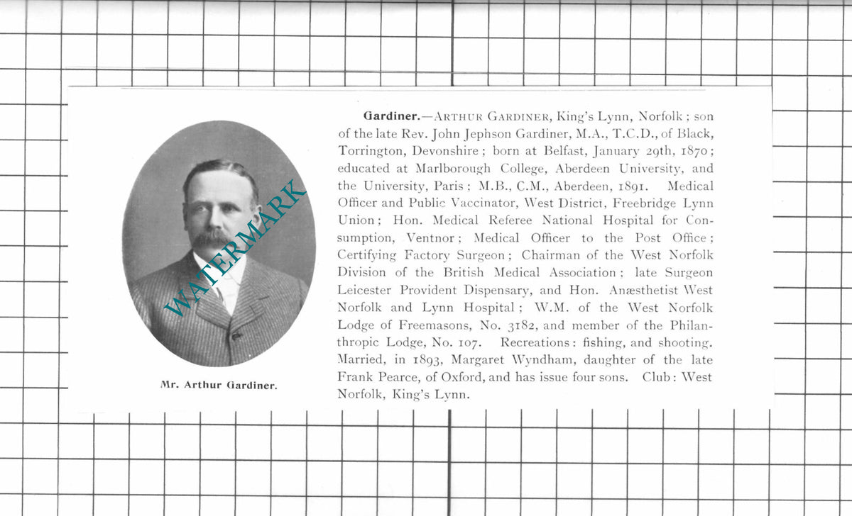 Arthur Gardiner King's Lynn Norfolk / Charles Blackwell Foster - 1911 Clipping