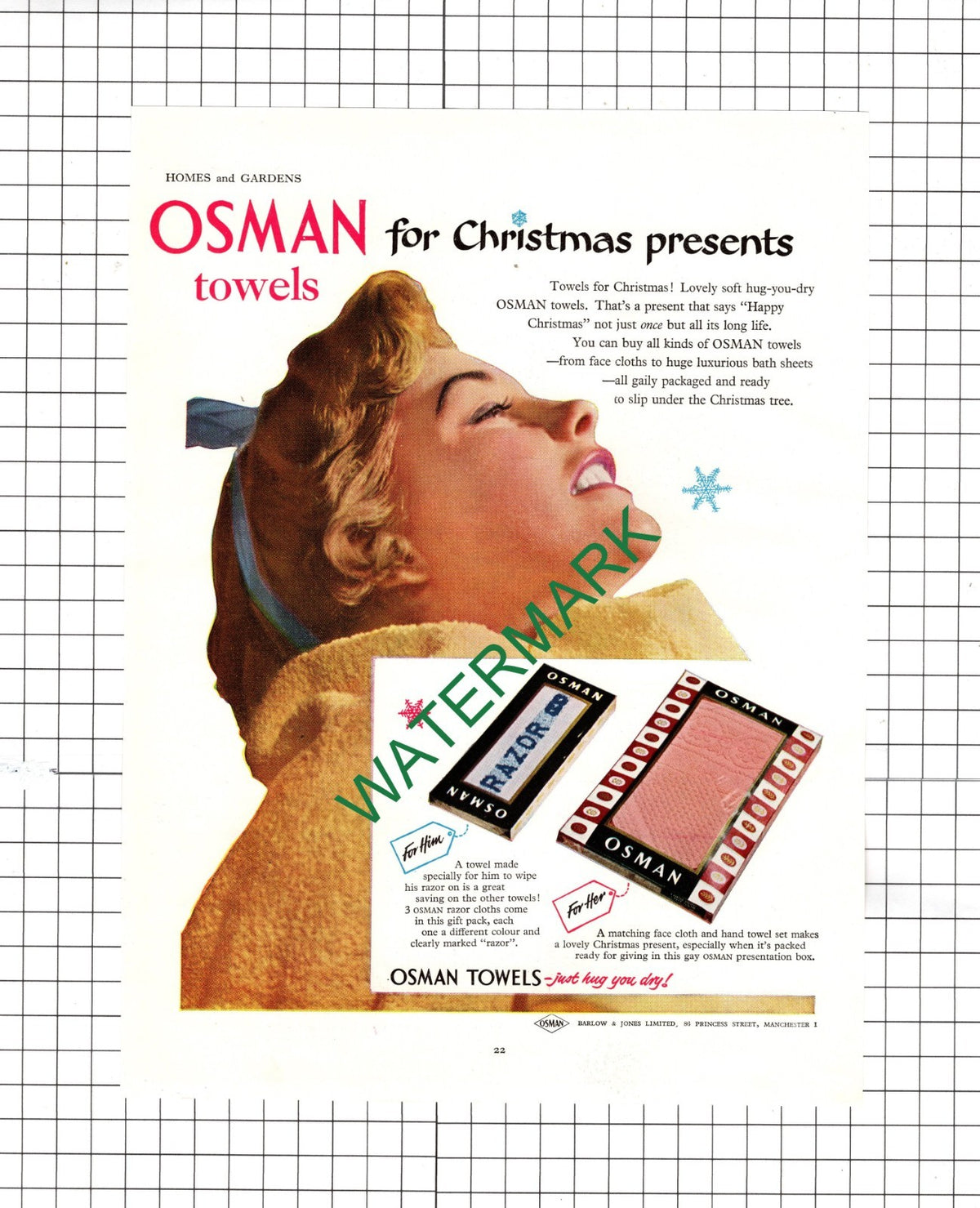 Osman Towels Advert Barlow & Jones Ltd Manchester - 1955