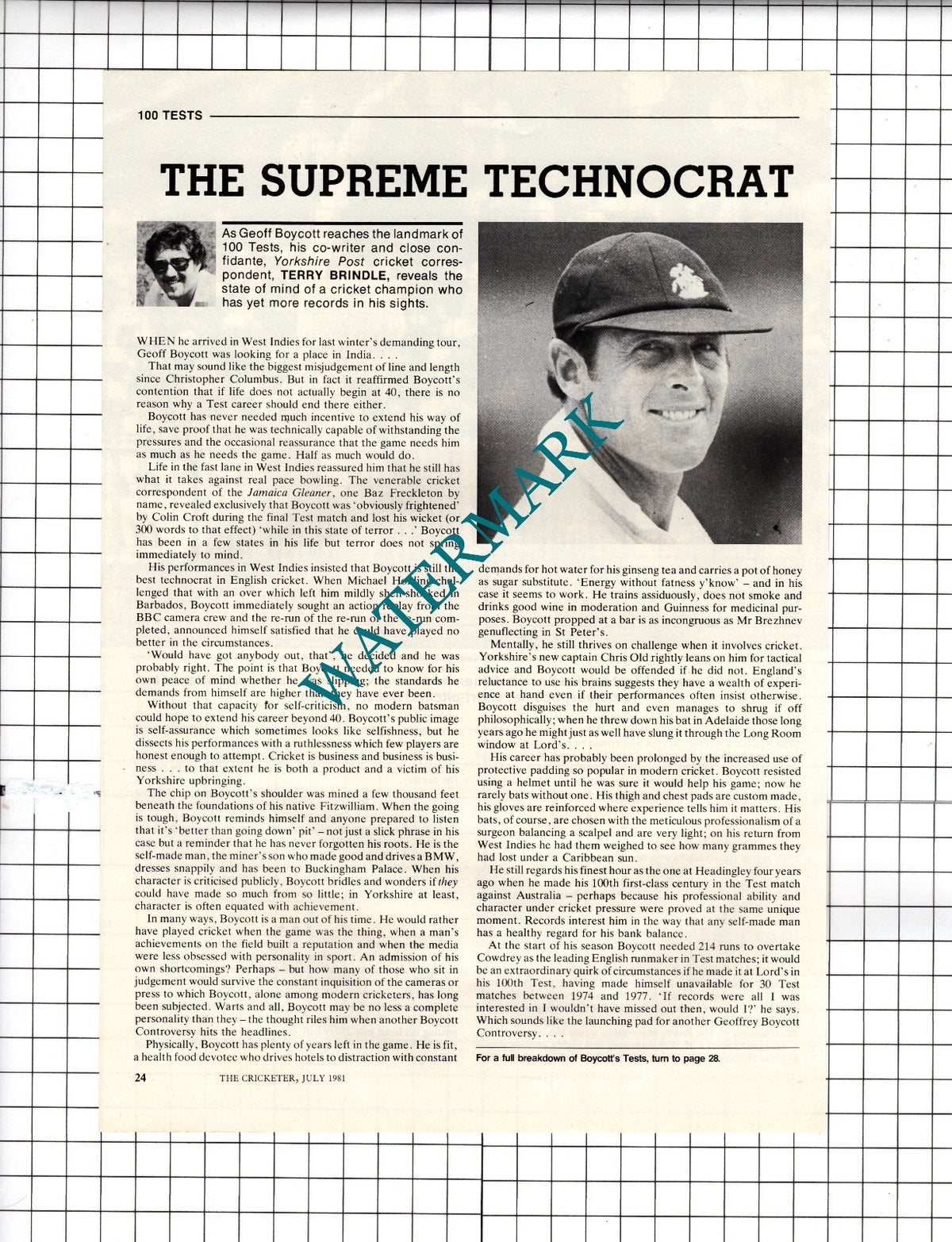 Geoff Boycott Cricketer Cricket  - 1981 Article