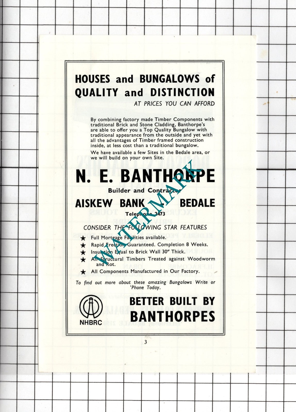 Dobson's Coaches Bedale North Yorkshire / N E Banthorpe Bedale - c.1968 Advert