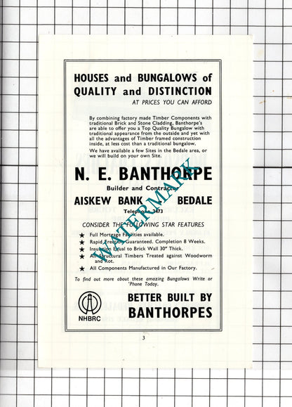 Dobson's Coaches Bedale North Yorkshire / N E Banthorpe Bedale - c.1968 Advert