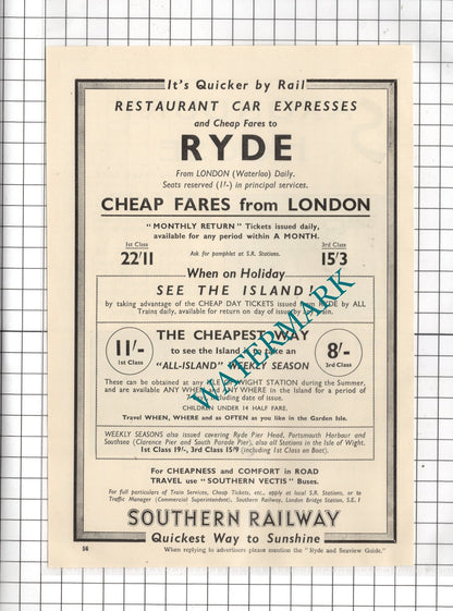 Saxonby House Fraser Boyd Ryde Isle Of Wight / Southern Railway - 1938 Advert