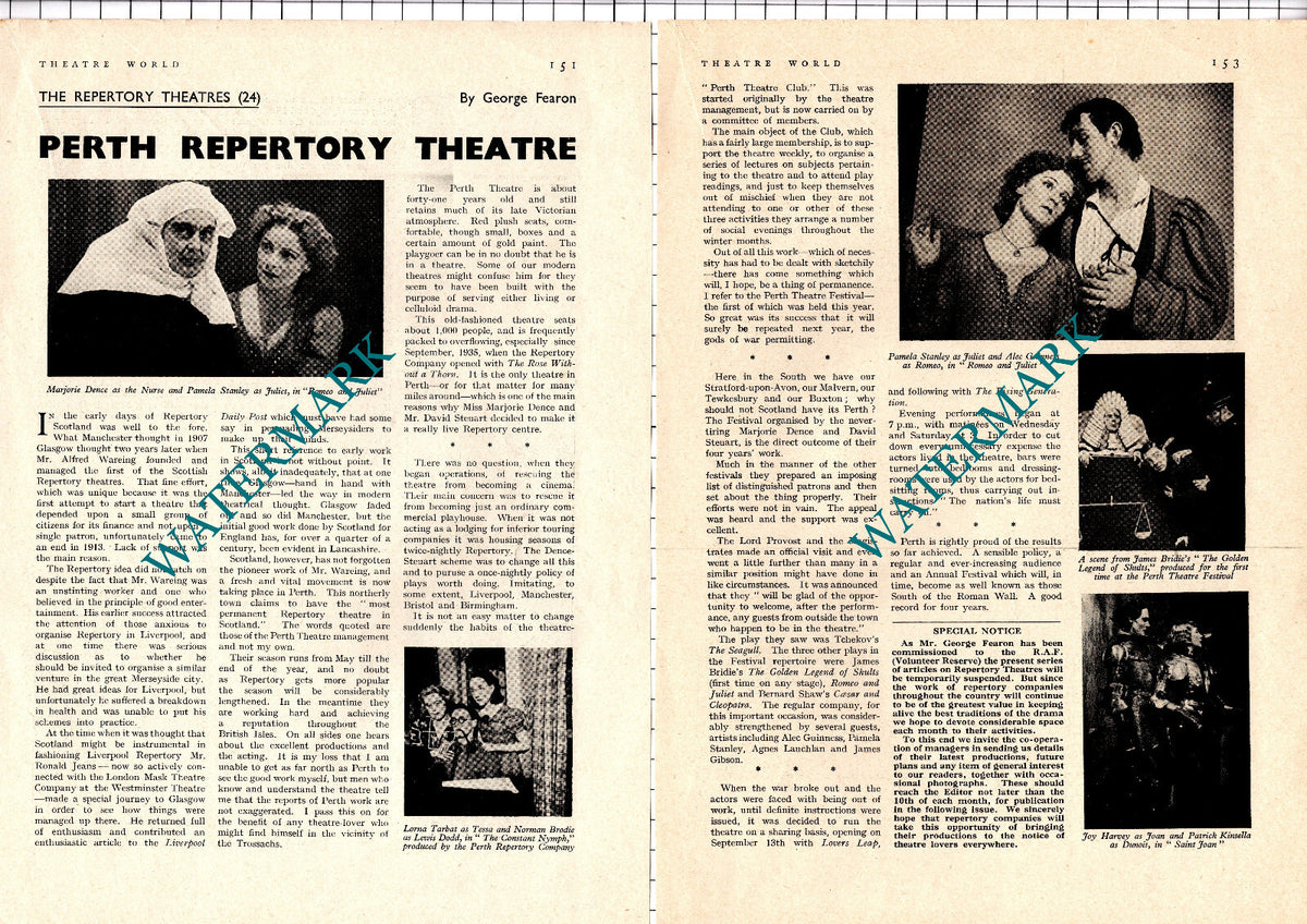 Perth Repertory Theatre Majorie Dence George Fearon  - 1939 Article / Print