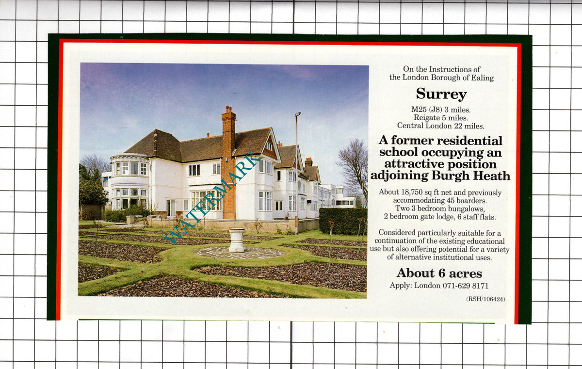 Burgh Heath Surrey School House Sale Advert -- 1991 Cutting