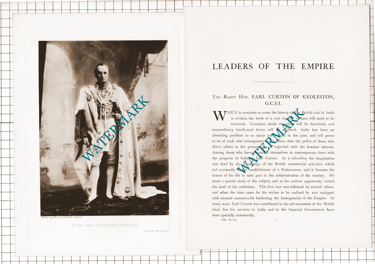 The Right Hon Earl Curzon of Kedleston -   1920's Article/ Print