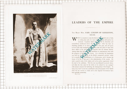 The Right Hon Earl Curzon of Kedleston -   1920's Article/ Print