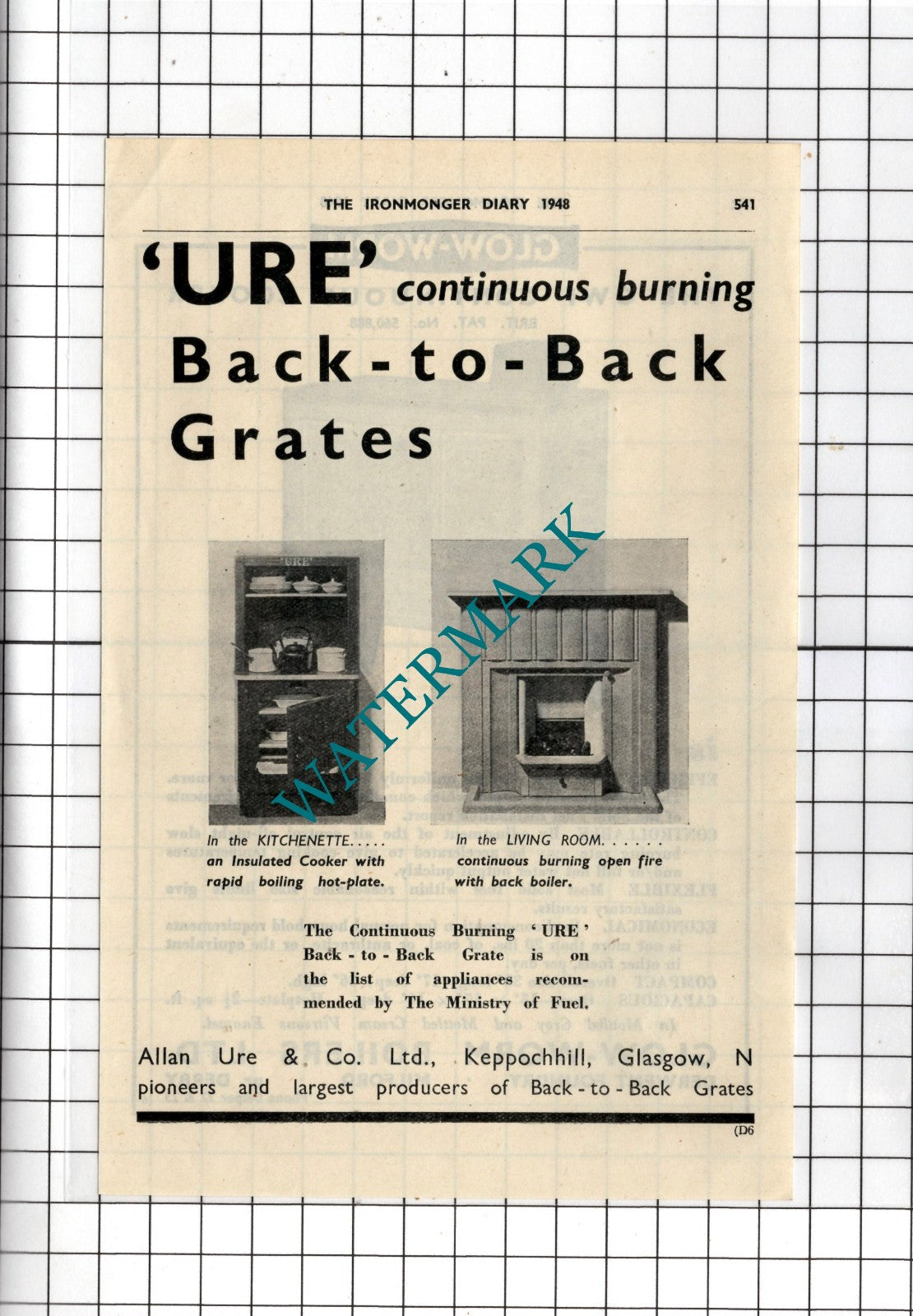 Allan Ure & Co Ltd Keppochhill Glasgow  / Glow-Worm Boilers Milford  1948 Advert