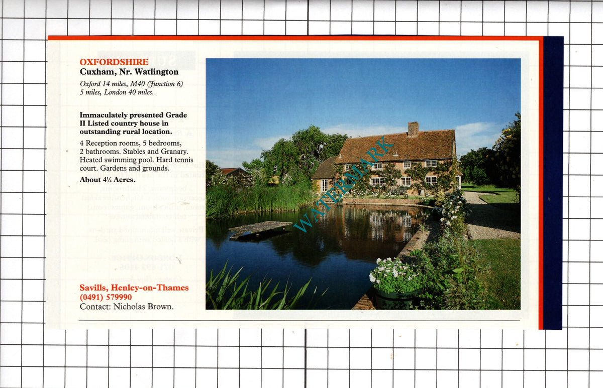 Petersham Surrey / Cuxham Oxfordshire House Sale Advert - 1991 Cutting