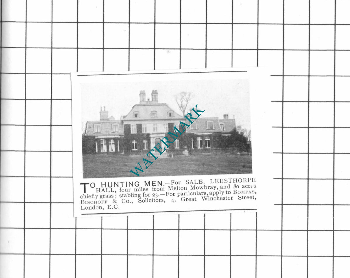 Leesthorpe Hall Melton Mowbray House Advert - 1903 SMALL Clipping