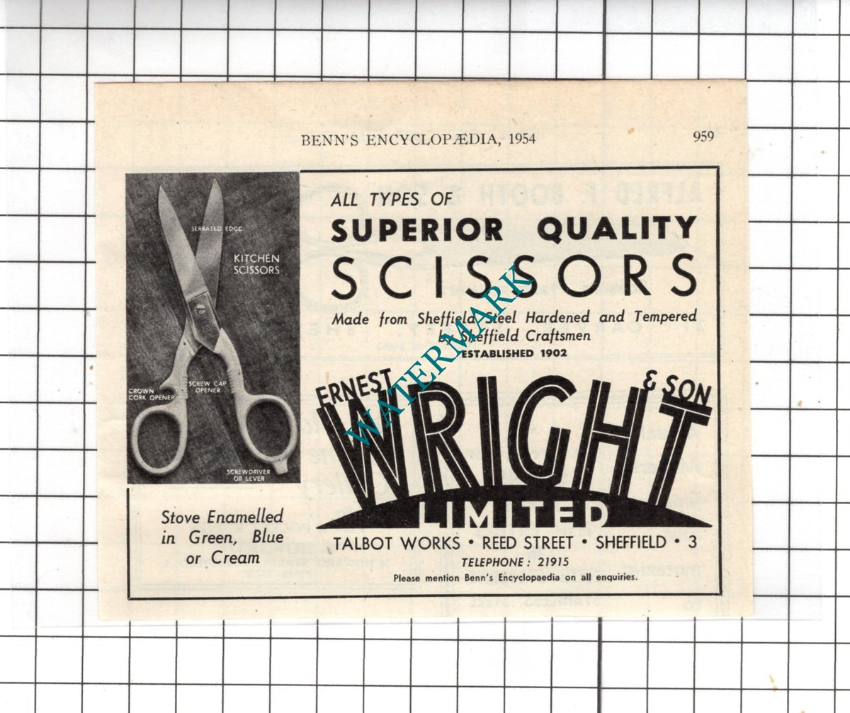 Ernest Wright & Son Ltd Talbot Works Reed Street Sheffield - 1954 Small ADVERT