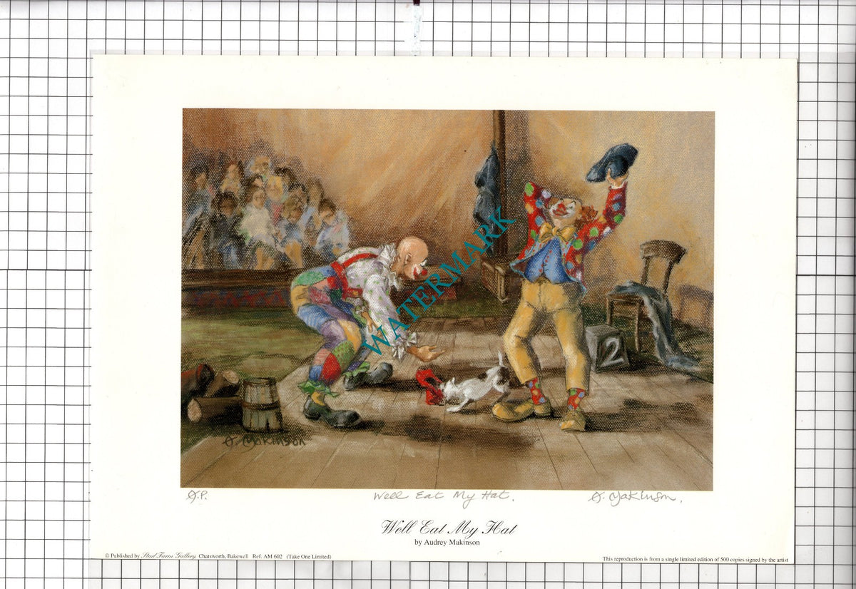CLOWN PRINT by Audrey Makinson Clowns Circus  -  "WELL EAT MY HAT"