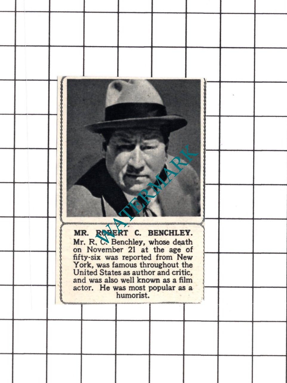 Mr Robert C Benchley Obituary  - 1945 SMALL Cutting