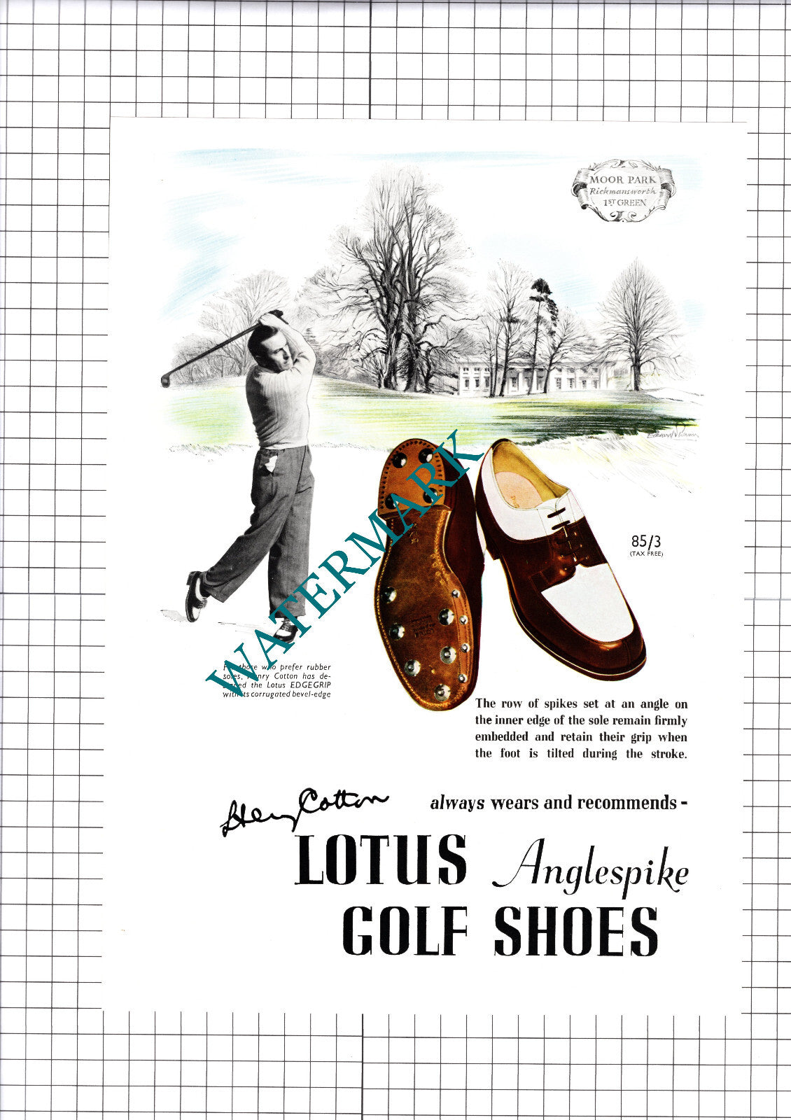 Moor Park Rickmansworth Golf Henry Cotton Lotus Shoes ADVERT - 1950 Cutting