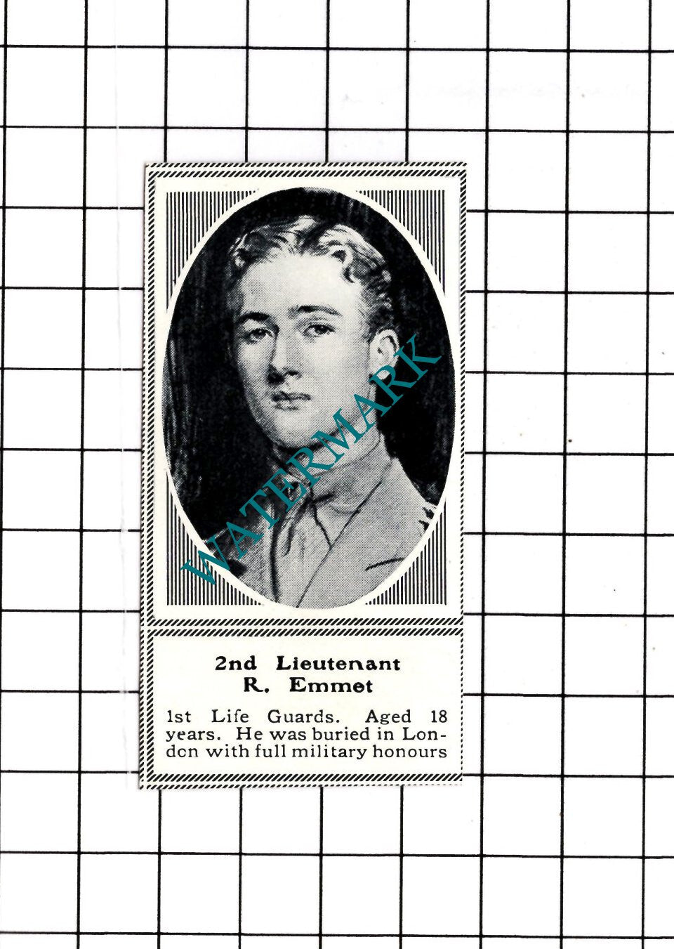 2nd Lt R Emmet 1st Life Guards WW1 - c.1918 SMALL Clipping / Print