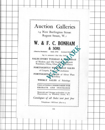 W & F C Bonham & Sons Auction / Neuchatel Asphalte Co Ltd  -1939 Small Advert