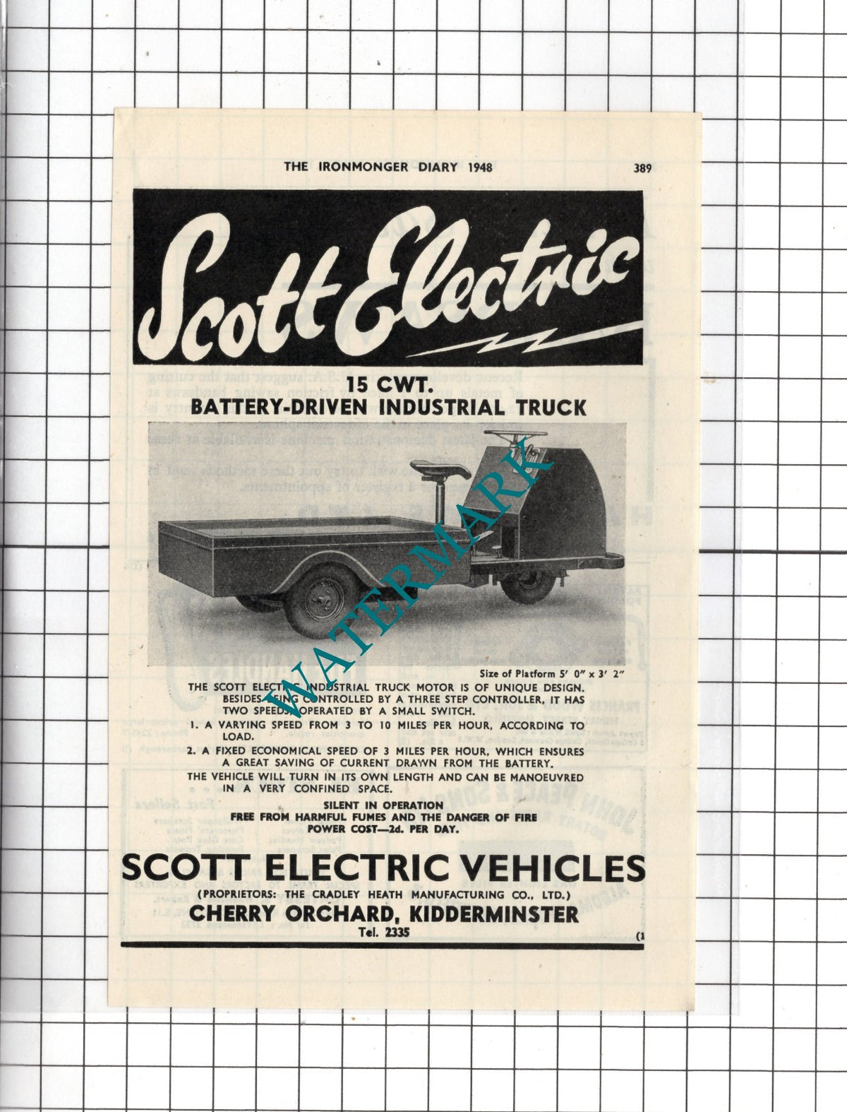 Scott Electric Vehicles Cherry Orchard Kidderminster - 1948 Advert