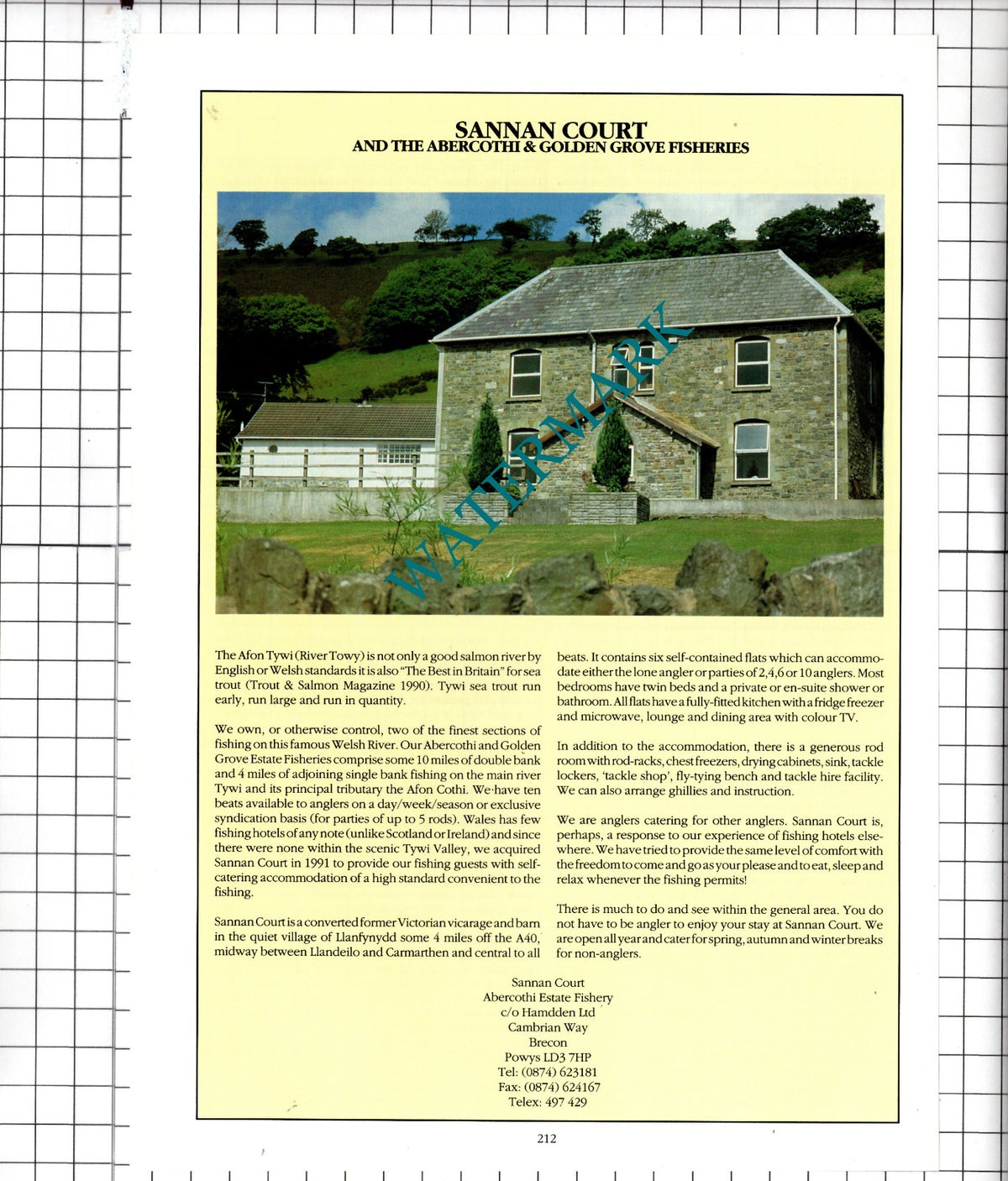 Sannan Court Brecon Powys Wales Abercothi & Golden Grove Fisheries - 1991 Advert
