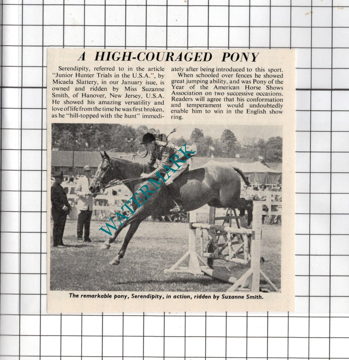Miss Suzanne Smith Hanover New Jersey USA Pony Serendipity - 1965 Small Clipping